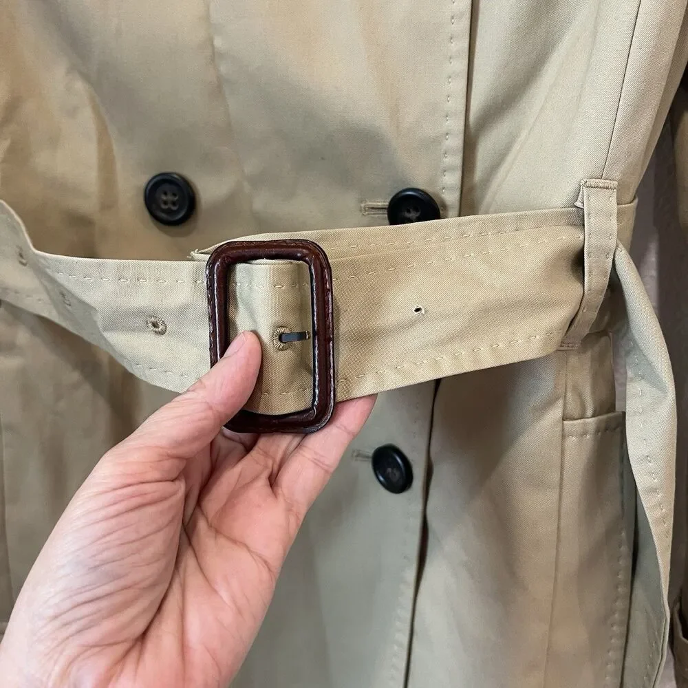 J Crew Trench Coat Womens 6 Tan Double Breasted Belted Lined Classic Style